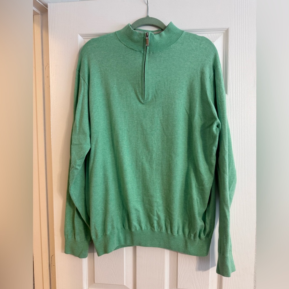 Peter Millar Men’s 1/4 Zip Pullover Over Sweater Light Green Cotton Cashmere XL